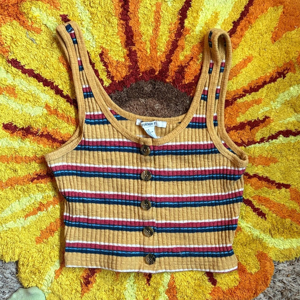 Forever 21 Striped Ribbed Crop Top - Mustard, Red, Blue
